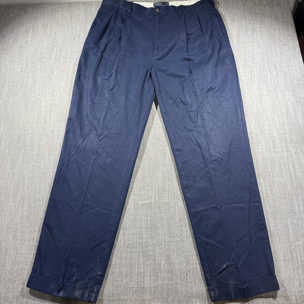 Polo By Ralph Lauren Pants Mens 36x32 Blue Hammond Pleated‎ Chino Casual